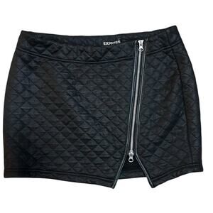 Express Quilted Micro Mini Skirt Womens 8 Black Side Zip 2000s Party Edgy Indie